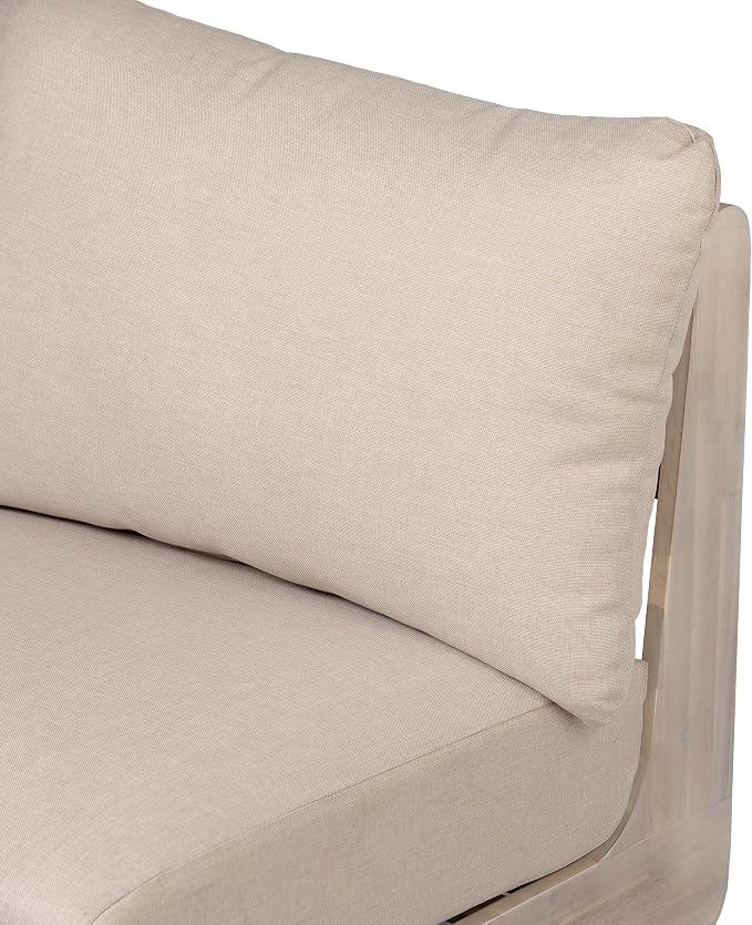 Christopher Knight Home Isabel 5-Seater Outdoor Patio Furniture Set with Cushions, Acacia Wood Patio Conversation Set with 3-Seater Sofa & Club Chairs, 3 Piece Sectional Sofa Set, Light White + Sand