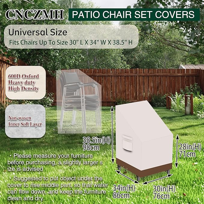 Heavy Duty Patio Chair Covers Waterproof Outdoor, 2 Pack 600D Patio Furniture Covers for Outdoor Rocking Swivel Adirondack Chairs, Lounge Deep Seat 33'' W x 35''D x 28''H/ 38.5''H Beige Brown