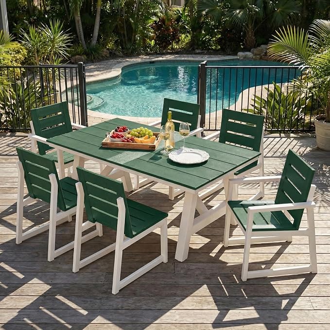 Costaelm Stinson HDPE Plastic Outdoor Patio Dining Arm Chair, Dark Green