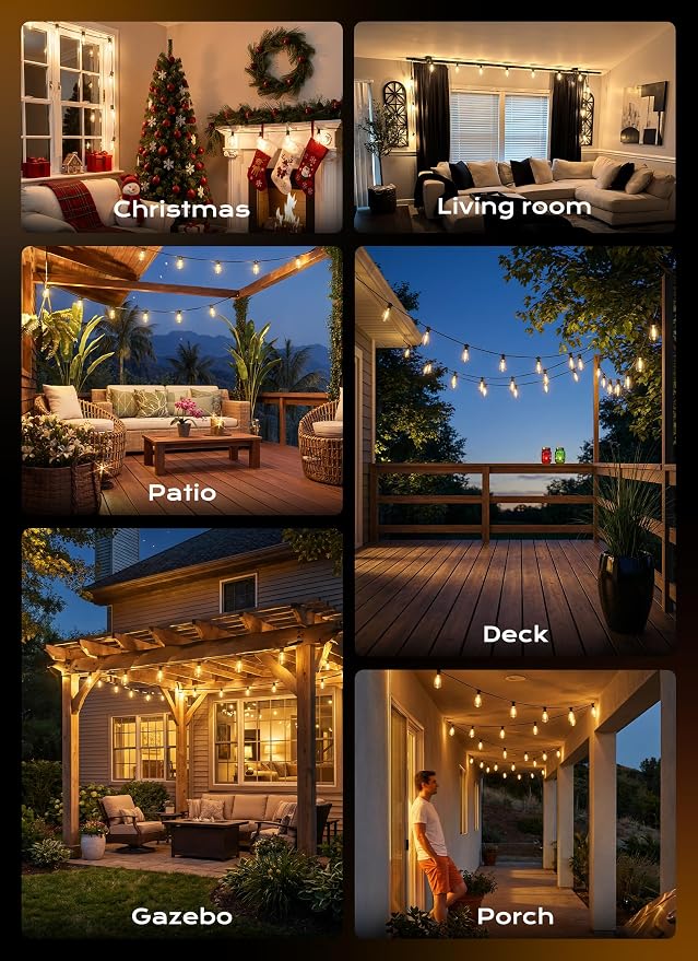 Minetom 152FT Outdoor String Lights with Remote, ST38 Patio Lights Dimmable | Waterproof LED Christmas Lights with 3 Modes, Shatterproof Connectable Outside Lights for Backyard Porch Deck Garden Decor