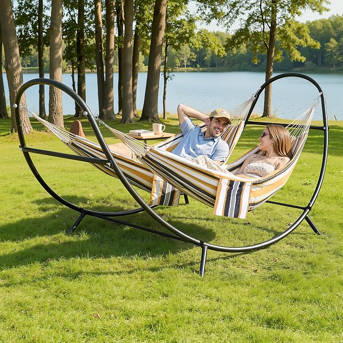 SUNCREAT Hammocks for Outside with Stand, Porch Hammock and Stand, 475 lbs Capacity, Patent Pending, Coffee