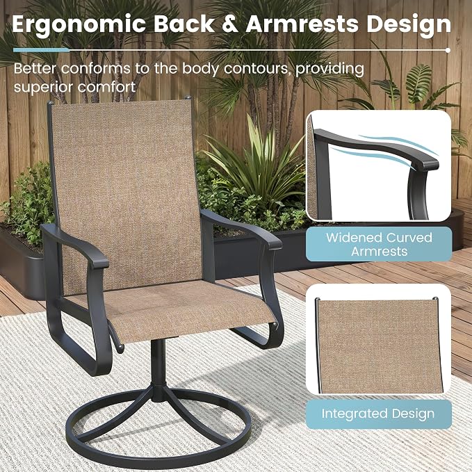 7 Pieces Patio Dining Set, Patio Outdoor Furniture Set of 6 Patio Swivel Dining Chairs and Patio Spliced Rectangular Tabletop with Umbrella Hole, for Deck, Backyard, Poolside & Garden