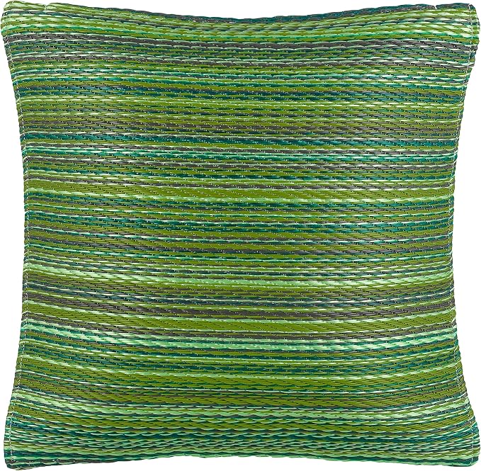 Fab Habitat Outdoor Premium Recycled Plastic Pillow - Waterproof, Fade Resistant - Striped - Patio, Porch, Deck, Balcony - Cancun - Green - 16.5" x 16.5"