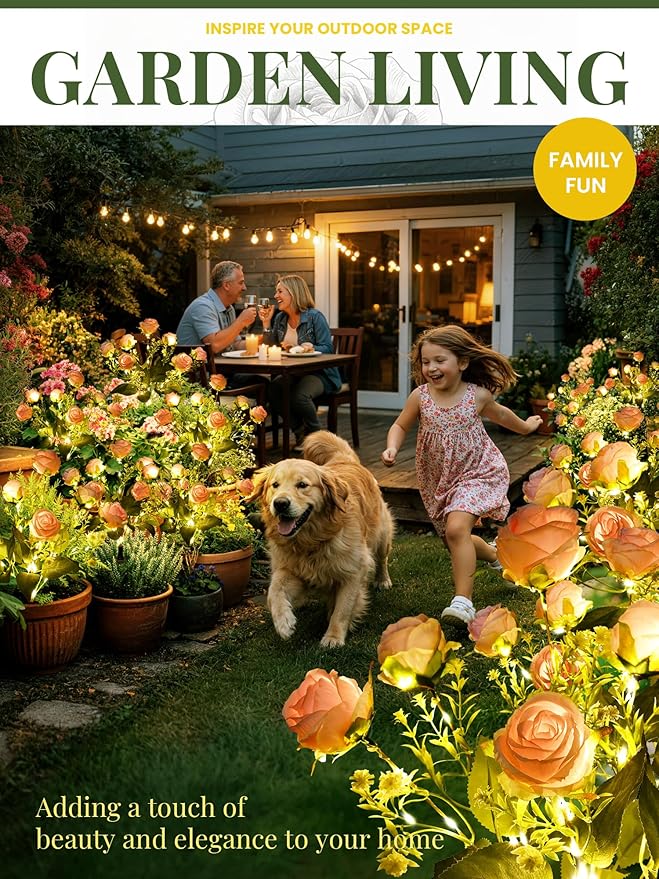 GIGALUMI Solar Lights Outdoor for Garden Decor, 4 Pack Solar Flower Lights Waterproof, 2 Lighting Modes 28 Roses for Pathway,Yard, Patio Decoration, Gardening Gifts for Women (Pink)