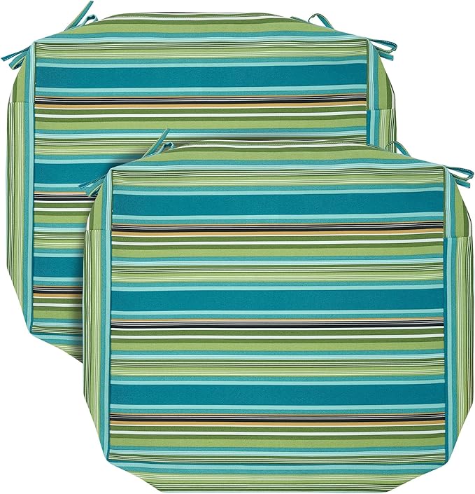 FUNHOME 2 Pack Outdoor Cushion Slipcovers 24" x 24" x 4", No Insert! Water-Resistant Patio Chair Seat Cushion Covers with Zipper and Tie, Replacement Cover Only(Green Stripe)