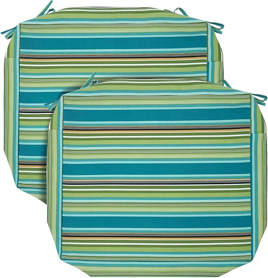 FUNHOME 2 Pack Outdoor Cushion Slipcovers 24" x 24" x 4", No Insert! Water-Resistant Patio Chair Seat Cushion Covers with Zipper and Tie, Replacement Cover Only(Green Stripe)