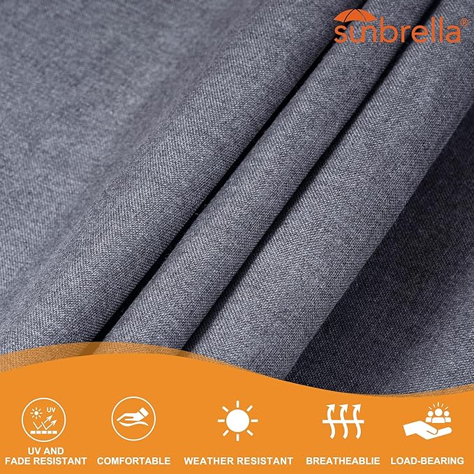 Lazy Daze Hammocks 12 FT Sunbrella Fabric Hammock Non-Fading with Spreader Bars and Free Pillow Fits for 2 Persons, All Weather and Fade Resistant for Patio Yard, 450 lbs Capacity, Cast Slate