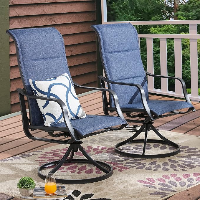 Patio Dining Set 5 Pieces Outdoor Furniture Sets Swivel Rocker Chairs Metal Round Table with All Weather Frame (5Pcs, Blue)