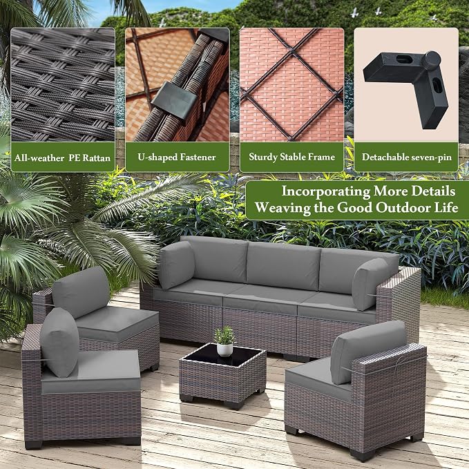 10 Pieces Outdoor Patio Furniture Set,Outdoor Sectional Furniture with 43" 55000 BTU Gas Propane Fire Pit Table,All Weather PE Rattan Wicker Patio Conversation Set with 2 Ottomans,Grey