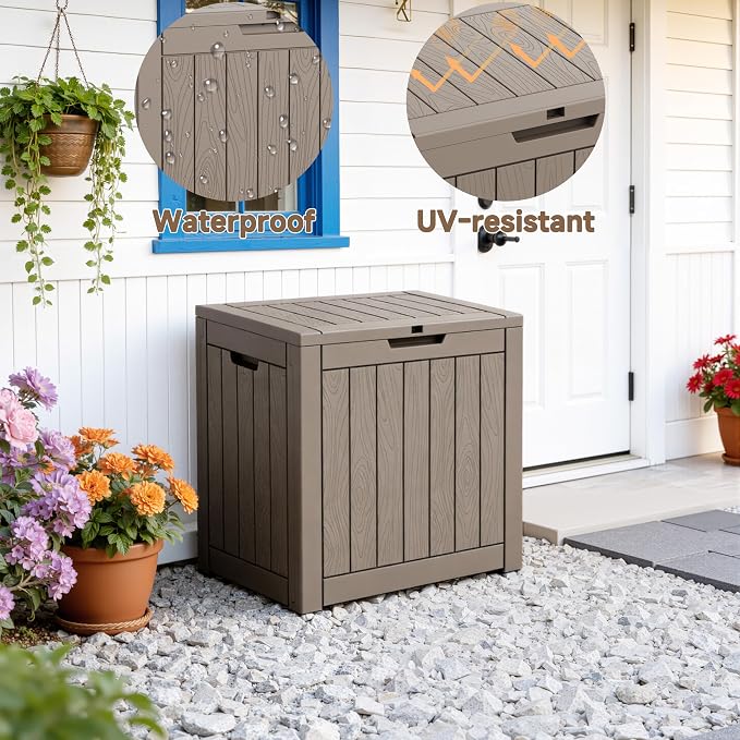 Deck Box Large Outdoor Storage for Patio Furniture,Outdoor Cushions,Garden Tools and Pool Supplies,Waterproof,Resin,Lockable (Grey, 37 Gallon)