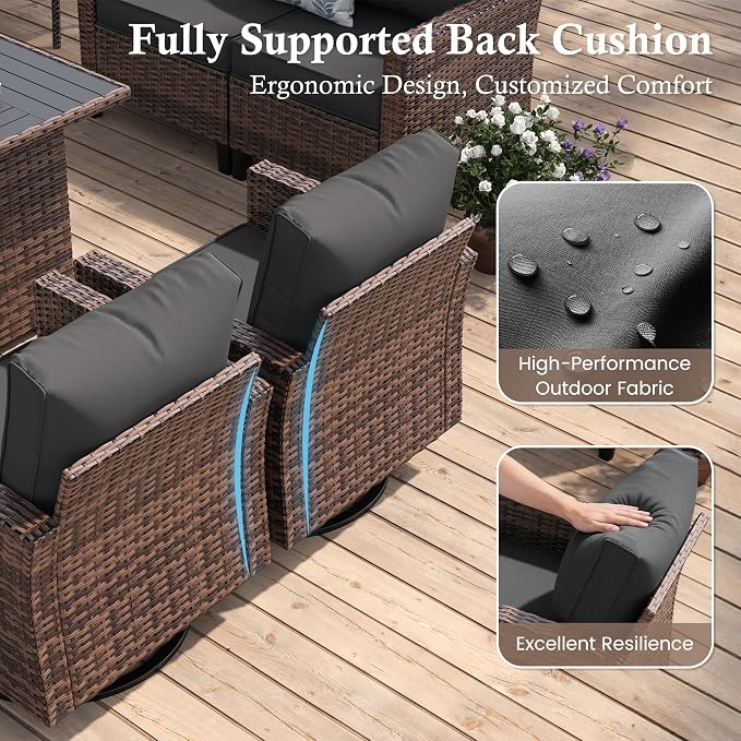 Amopatio Patio Furniture Set, Wicker Outdoor Sectional Sofa with Swivel Rocker Chairs, All-Weather Rattan Conversation Set, Storage Coffee Table, Waterproof Cover for Backyard, Deck Brown/Grey 5 PCS