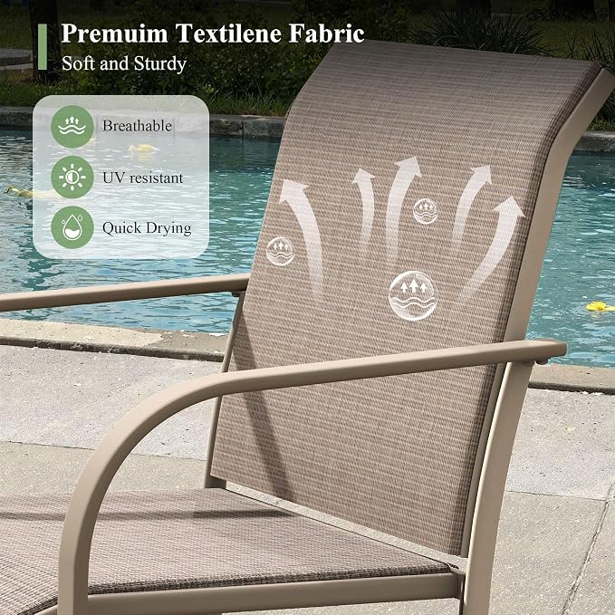 Patio Table and Chairs Set for 6, Outdoor Dining Set with 6 Stackable Dining Chairs and 63"x 37.8" Metal Steel Rectangle Dining Table for Backyard, Deck, Lawn, Garden, Sandshell