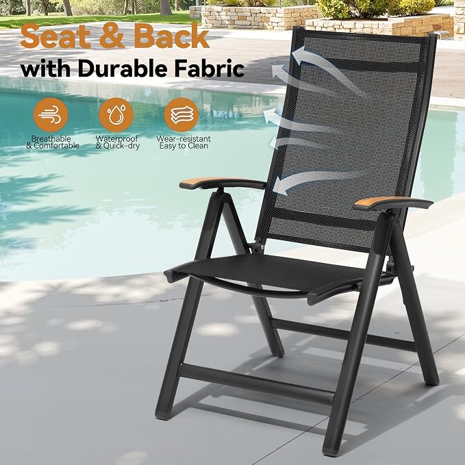 Pellebant 7 Pieces Aluminum Outdoor Dining Set for 6, Expandable Outdoor Dining Table and 6 Foldable Adjustable Backrest Chairs, Weather Resistant Outdoor Furniture Set for Deck, Porch & Backyard