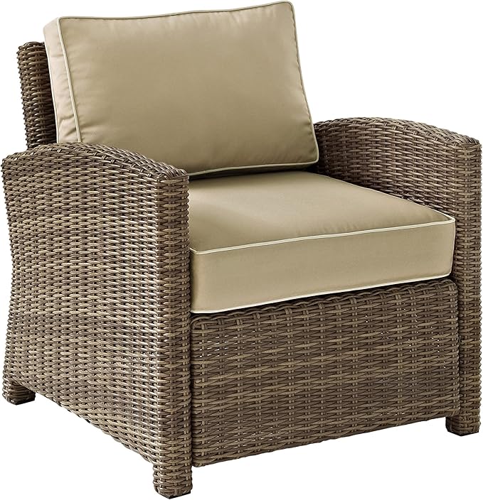Crosley Furniture Bradenton 4-Piece Outdoor Loveseat Patio Furniture Set, Wicker Conversation Sets for Porch, Brown with Sand Cushions