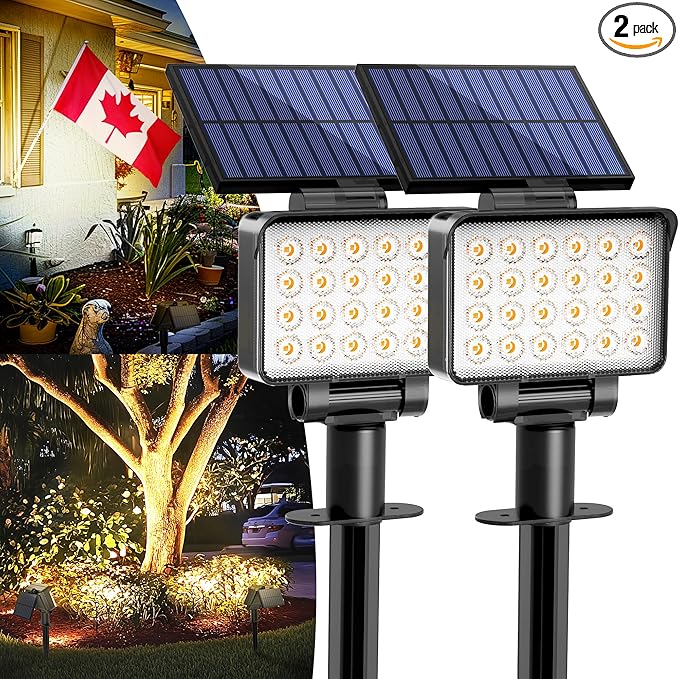 Solar Spot Lights Outdoor Waterproof for Flag, Tree, House, Garden, Yard, 3 Brightness Modes Solar Powered Landscape Spotlights 2 Pack Warm White
