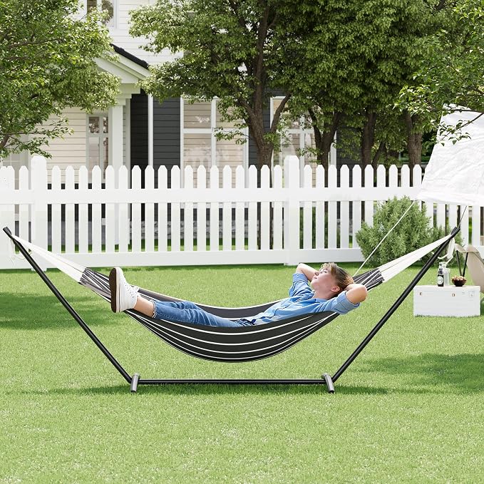 Extra Wide Hammock Chair with Stand, 500lbs Heavy Duty Steel Frame, Adjustable Height, Portable Folding Patio Swing for Outdoor, Backyard, Balcony, Camping – Includes Waterproof Carry Bag