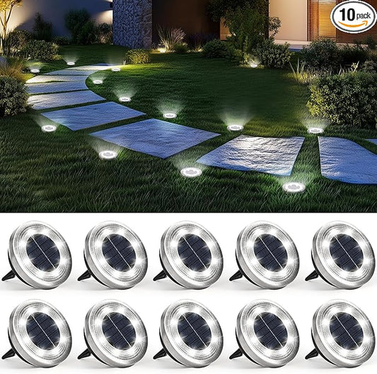 SOLPEX 10 Pack Solar Ground Lights Outdoor, Backyard Decor Cool White | IP65 Waterproof Stainless Steel Landscape Lighting for Walkway, Driveway, Pathway, Garden, Patio