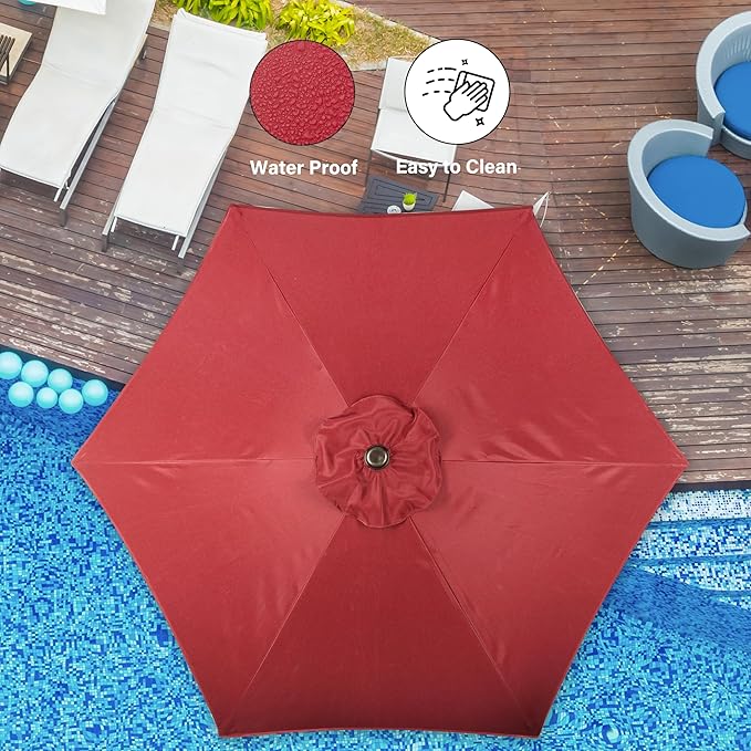 Simple Deluxe 7.5ft Patio Umbrella Outdoor Table Market Yard Umbrella with Push Button Tilt/Crank, 6 Sturdy Ribs for Garden, Deck, Backyard, Pool, Red