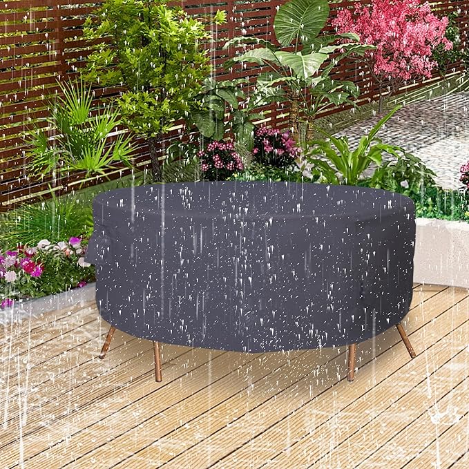 Round Patio Furniture Cover, Heavy Duty and Waterproof for Outdoor Furniture covers, Round outdoor table cover, Patio table cover 110"DIA x 31"H Black