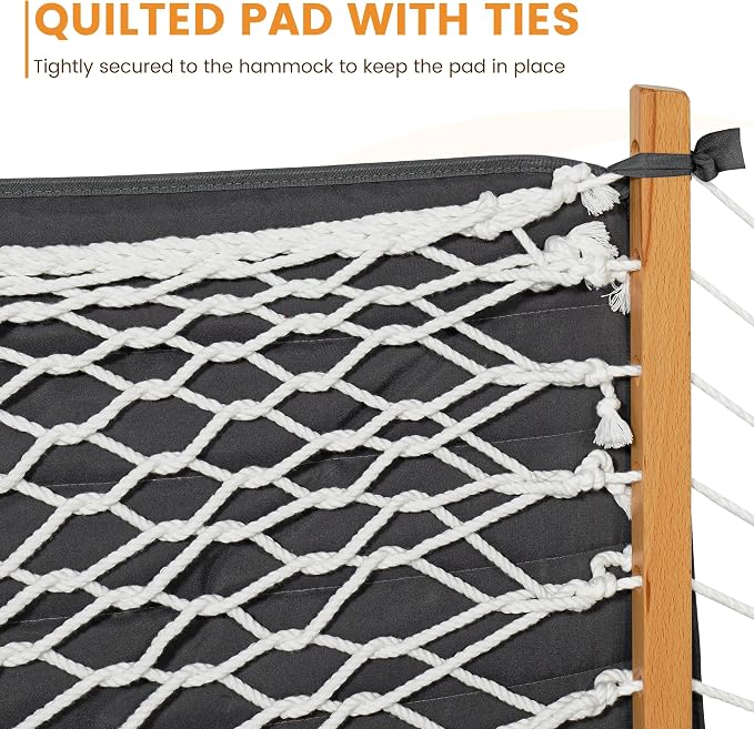 Lazy Daze Hammocks Rope Hammock with Pad, Spreader Bar, Carabiners, Tree Straps, Chains for Outside Patio- Max 450 Lbs, Dark Grey