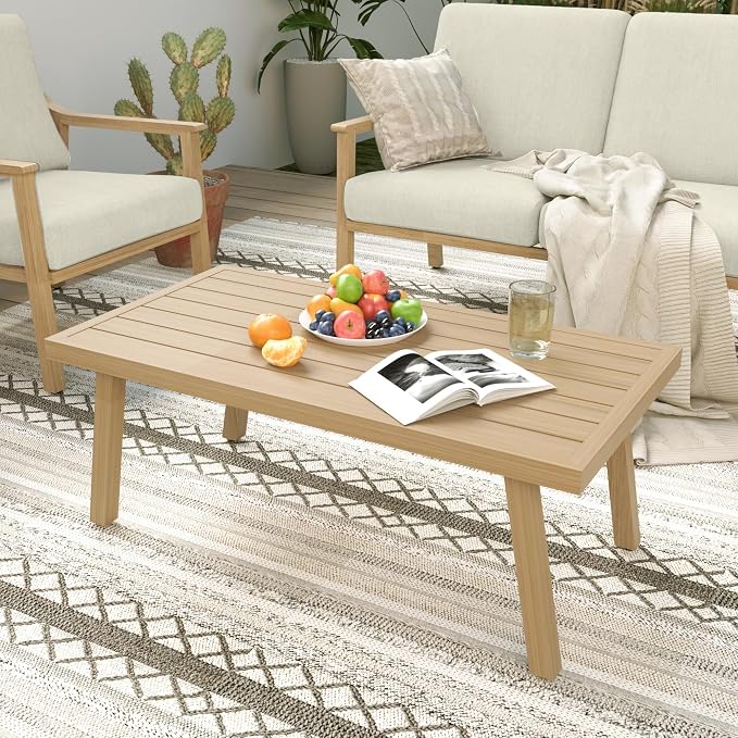 HAPPATIO 4-Piece Outdoor Patio Furniture Set for 5, Aluminum Outdoor Conversation Set Includes 1 Three-Seater Sofa, 2 Swivel Chairs, and 1 Coffee Table, Perfect for Porch, Deck, Garden, (Beige)