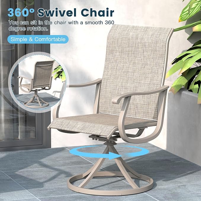 5 Pieces Patio Furniture Dining Set, 4 Textilene Swivel Dining Chairs, 38" Outdoor Square Metal Table with Storage Shelf and 1.57" Umbrella Hole, Outdoor Dining Set for Porch, Lawn, Grey/Sand