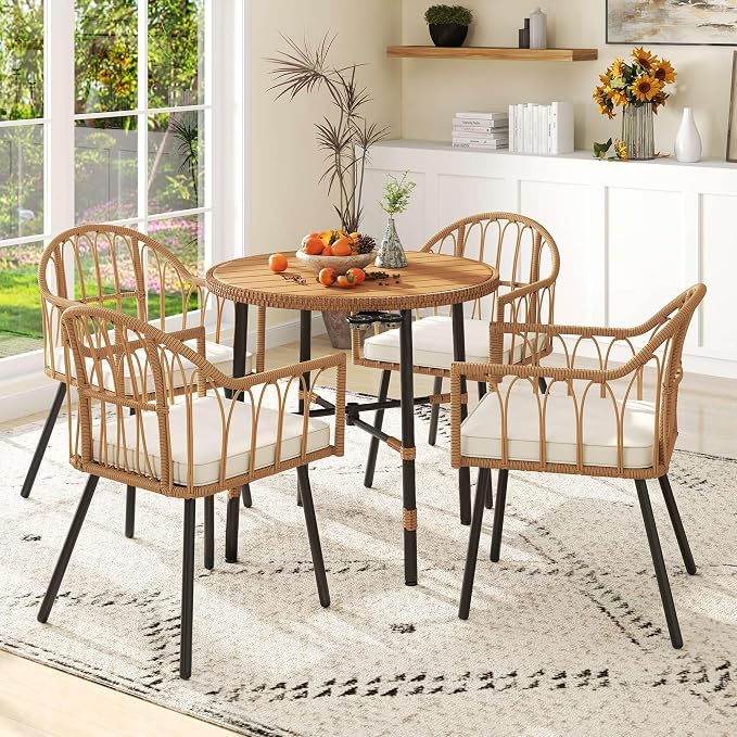 YITAHOME 5-Piece Dining Table Set with 4 Chairs, Kitchen Table & Chairs Set for 4, Boho Dining Room Table Set with Soft Cushion Chairs and 4 Holders, Ideal for Kitchen and Dining