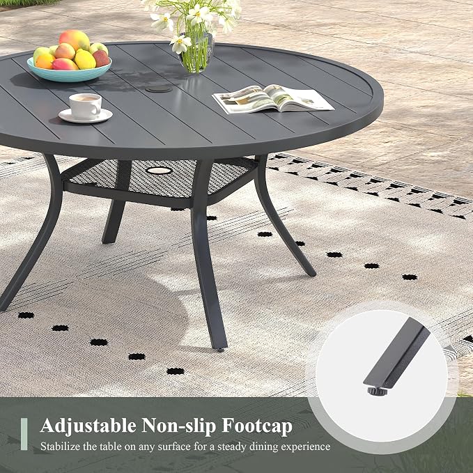 7 Pieces Outdoor Dining Set, 47.2" Round Table with Umbrella Hole & Stackable Patio Dining Chairs, Patio Table and Chairs Set for Deck Garden Porch, Grey Chairs & Dark Grey Table