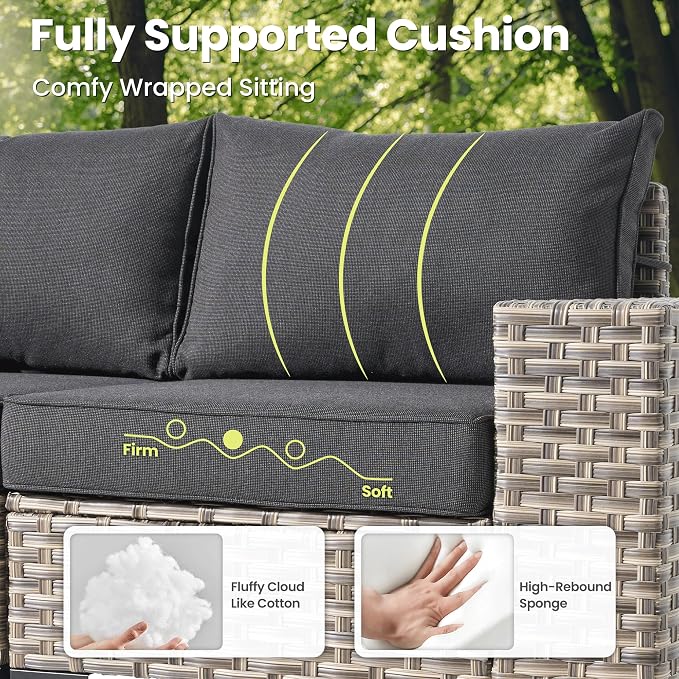 ovios 5-Piece Patio Furniture Set with L-Shape Sofa Chaise, Outdoor Sectional Couch Coffee Table, Modern Modular Wicker Rattan Conversation Set, Black
