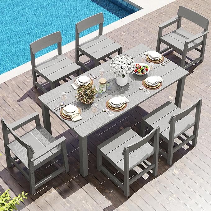 Jocoevol Patio Dining Chair Set of 2 Outdoor HIPS Patio Chair All Weather with Wide Seat and Curved Backrest, Armchairs for Outside Backyard/Garden/Pool/Porch/Deck 300lbs Capacity, Grey