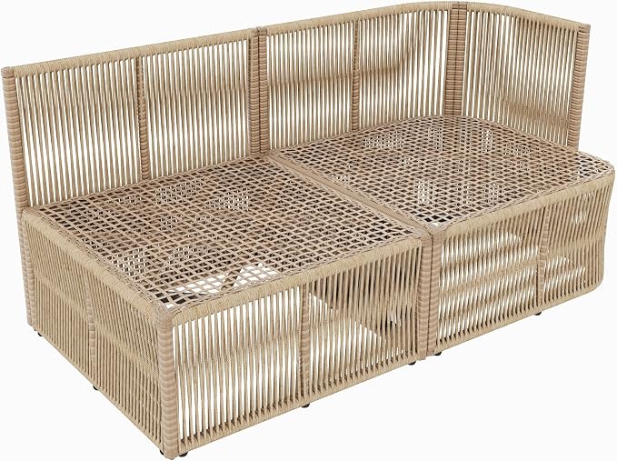 Christopher Knight Home Outdoor Patio Furniture Set, PE Rattan Wicker Conversation Sofa Set with Iron Frame Cushions and Glass Top Coffee Table, Modular Backyard Balcony Seating Set, Dark Beige