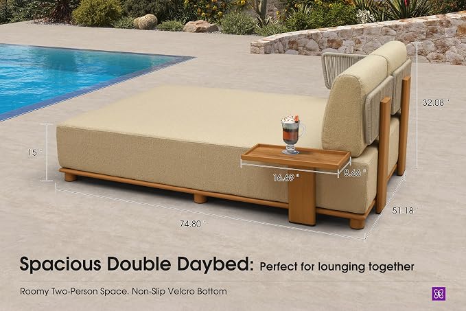 PURPLE LEAF Patio Furniture Set Modular U-Shaped Outdoor Sectional Sofa with 11" Thick Olefin Cushion 9-Piece Outdoor Conversation Set with Lounge Daybed and Table for Backyard Garden Poolside, Beige