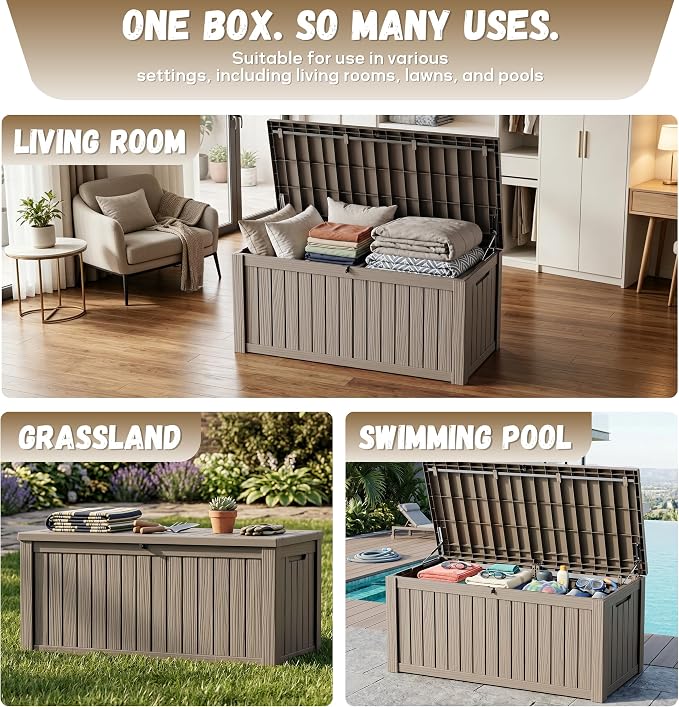 EasyUp 150 Gallon Deck Box Large Deck Box for Indoor and Outdoor,Waterproof Storage Boxs for Patio Furniture,Garden Tools,Cushions, Lockable and UV Resistant,Easy to Install(Grey)