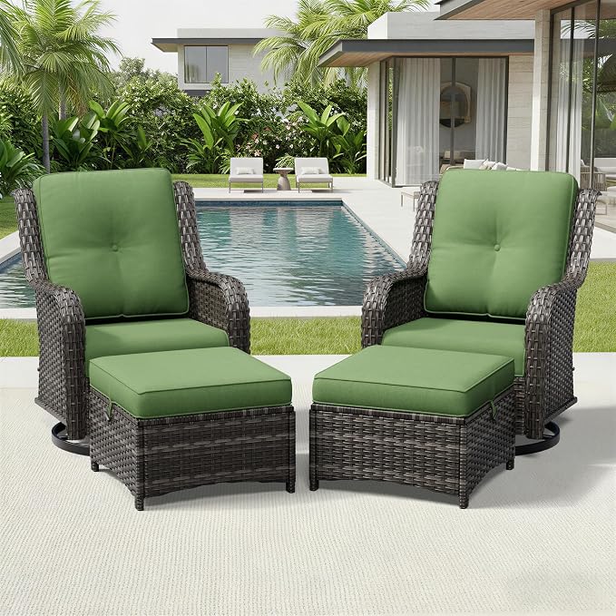 Joyside 4 Piece Wicker Patio Furniture Set, Outdoor Swivel Rocker Patio Chairs with High Back, Deep Seating, Wide Armrest, Thickened Cushions, Outdoor Furniture for Deck, Porch Use