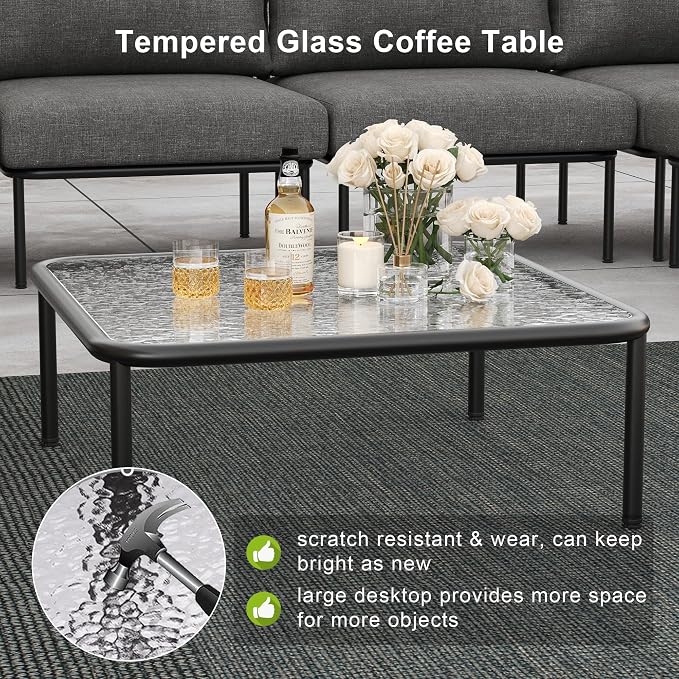 LayinSun 7 Pieces Aluminum Patio Furniture Set, Modern Modular Sectional Sofa with Coffee Table and Upgrade Thickness Cushion