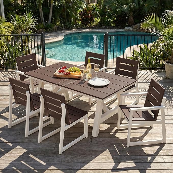 Costaelm Stinson HDPE Plastic Outdoor Patio Dining Arm Chair, Dark Brown