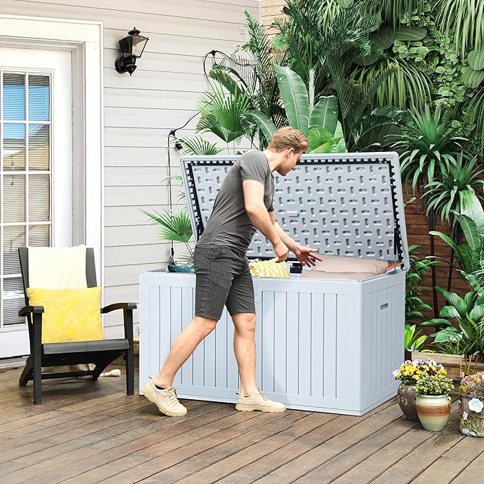 YITAHOME 180 Gallon Double-Wall Deck Box with Side Handles, Outdoor Large Storage for Patio Furniture Cushions, Garden Pool Accessories, Water Resistant & Lockable