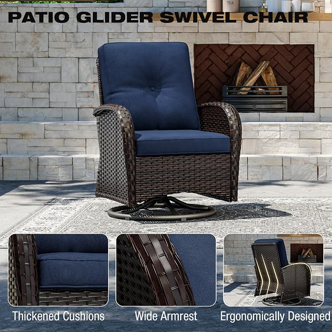 Joyside Wicker Patio Furniture Set, 10 Piece Outdoor Furniture Set with Thickened Cushions, High Back, Deep Seating, Wide Armrest, Outdoor Swivel Rocker Chairs for Porch, Deck