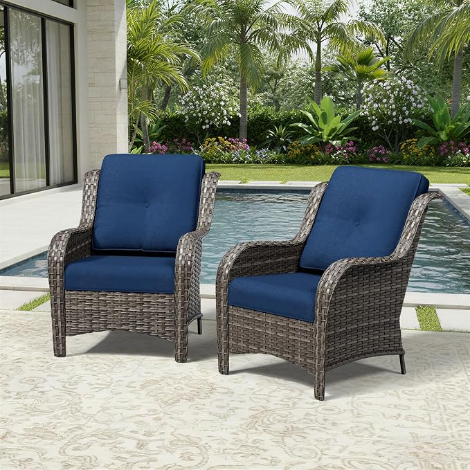 Joyside Patio Chairs Set of 2, Wicker Patio Furniture with High Back, Deep Seating, Wide Armrest, Thickened Cushions, Outdoor Rattan Furniture for Deck, Porch Use