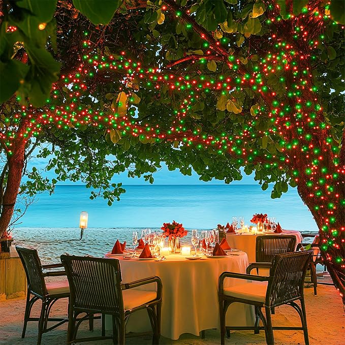 JMEXSUSS 100 LED Connectable Red and Green Christmas Lights with 8 Modes | Twinkle String Lights Indoor, Clear Wire Plug-in String Lights Outdoor Waterproof for Christmas Decor