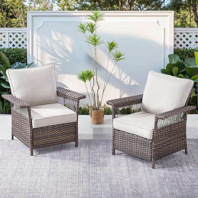Patio Furniture Set with Fire Pit Table, 6PCS Patio Conversation Set Brown Resin Wicker Patio Chair Sofa Ottoman with 41in Rectangular Outdoor Fire Table PE Rattan Furniture Set