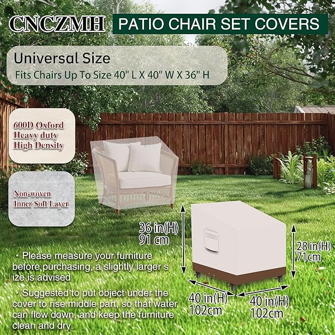 Heavy Duty Patio Chair Covers Waterproof Outdoor, 2 Pack 600D Patio Furniture Covers for Outdoor Rocking Swivel Adirondack Chairs, Lounge Deep Seat 40'' W x 40''D x 28''H/ 36''H Beige Brown