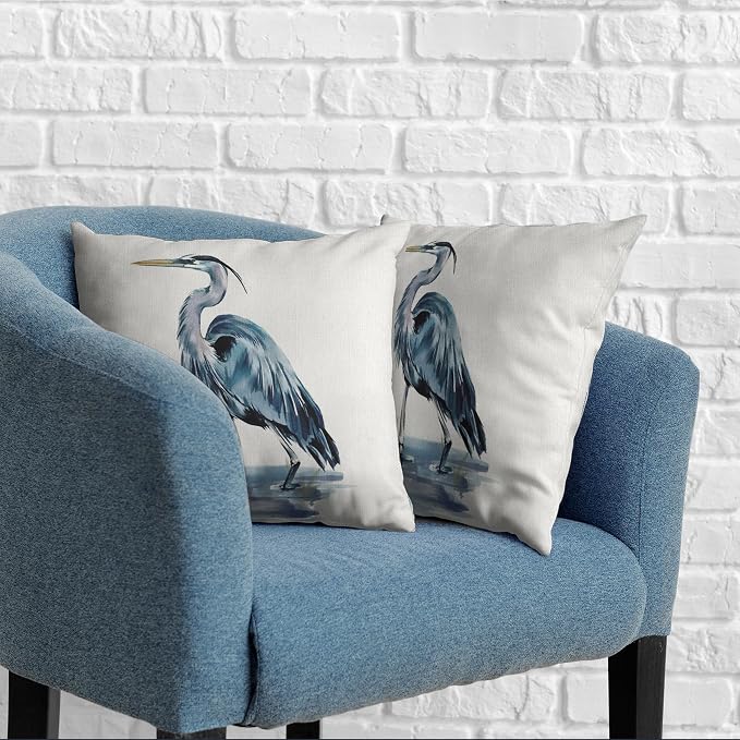 Pelican Throw Pillow Covers 20x20 Watercolor Heron Pillow Covers Set of 2 Summer Bird Pattern Double Sided Printing Pillow Case for Sofa Patio Living Room, Cotton Linen
