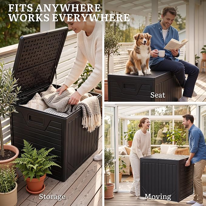 YITAHOME 150 Gallon Large Outdoor Deck Box, Lockable Resin Double-Wall Storage Box and Waterproof Patio Furniture Bin for Garden Tools & Pool Accessories, Black