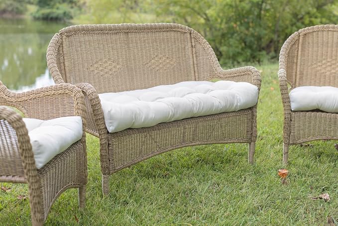 RSH DECOR: Sunbrella Tufted Wicker U-Shape Cushions Set of 2 | 19” x 19” | Water and Fade-Resistant Performance Fabric | Outdoor Seat Cushions for Patio Furniture | Canvas White