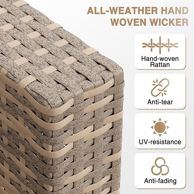 Aoxun Patio Furniture Sets, 8-Piece Outdoor Patio Furniture with 11FT X 11FT Cantilever Umbrella, Wicker Outdoor Conversation Set Sectional Sofa for Backyard, Poolside, Garden