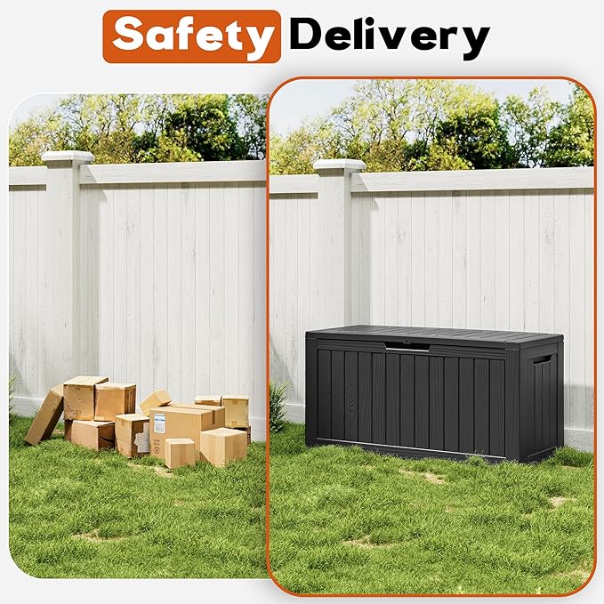 Outdoor Storage Box, Resin Deck Boxes Indoor and outdoor, Waterproof Storage Box Lockable Lid (Black, 85 Gallon)