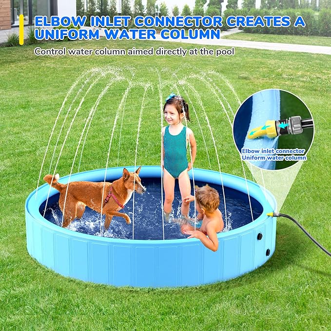 132'' Foldable Dog Pool, Giant Sprinkler Pools for Kids, Non-Slip Heavy Duty Dogs Pool for Large Dogs, Hard Plastic Kiddie Bathtubs for Backyard（11ft）