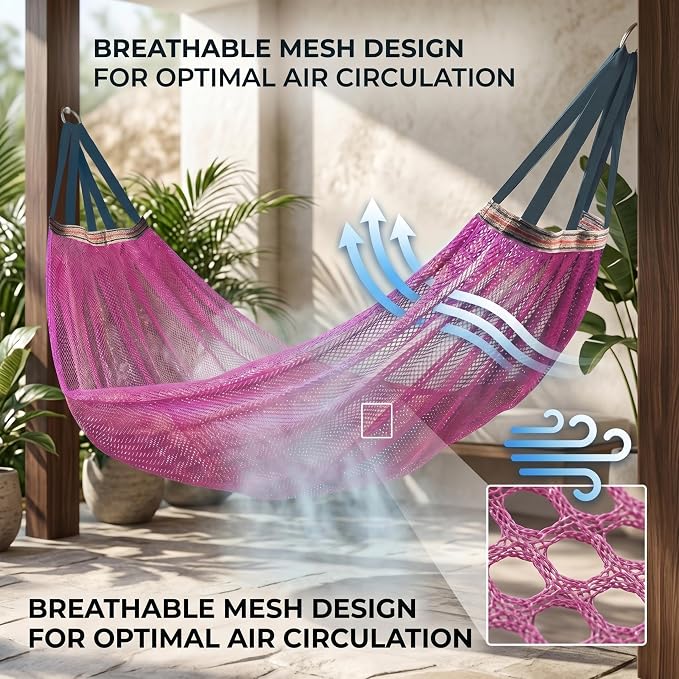 Lightweight Portable Anti-Roll Breathable Mesh Camping Hammock 102.36x51.18in with Tree Straps & Carry Bag, No Stand Included