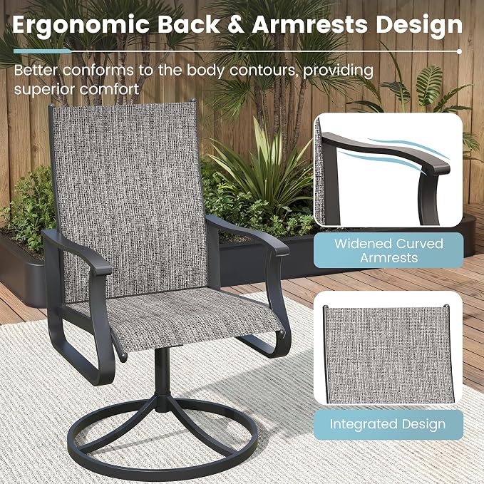 5 Pieces Patio Dining Set, Patio Outdoor Furniture Set of 4 Patio Swivel Dining Chairs and 39" Patio Spliced Round Tabletop with Umbrella Hole, for Deck, Backyard, Poolside & Garden
